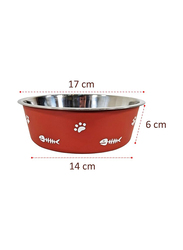 Majibao 17cm Stainless Steel Fish Design Dry or Wet Food Feeder Bowl for Dogs, Normal, Red