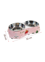 Majibao 14cm Stainless Steel Pet Food & Water Feeder Double Bowl for Dogs, Normal, Pink