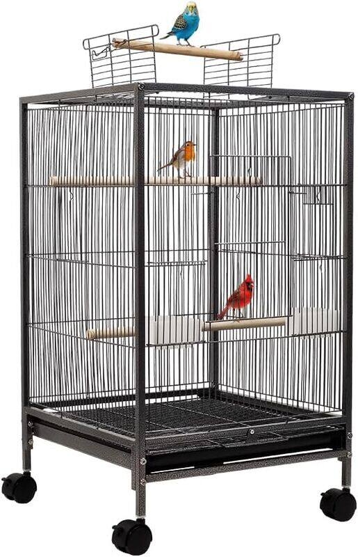 

MAJIBAO Bird cage open from top with a removable tray, Rolling wheels, and feeding bowls, Spacious perching place for Love birds, Parakeets, and other small b