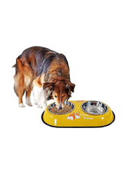 Majibao 14cm Stainless Steel Food & Water Feeder Double Bowl for Dogs, Yellow