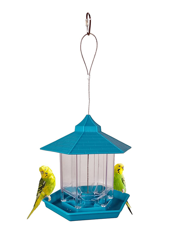 Majibao Acrylic Transparent Hanging Automatic Birds Feeder, 17cm, Blue