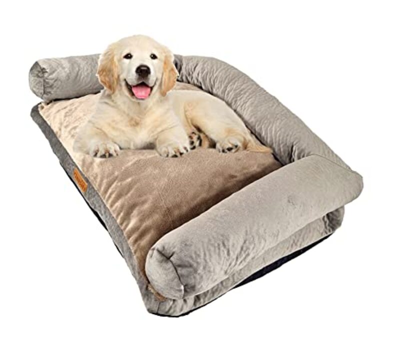 Majibao Cosy Plush and Soft Cushioned Dog Bed, Grey/Brown