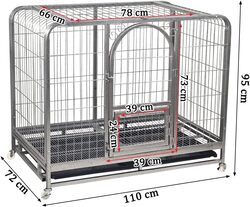 Large dog cage with metal frame, Durable and strong, Bottom tray and Moveable, Top cover design, Front door with feeding access, Indoor & Outdoor use, Suitable for small and medium dogs.