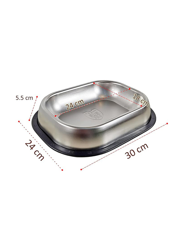 Majibao 24cm Stainless Steel Rectangular Shaped Food Bowl for Cats & Dogs, Silver