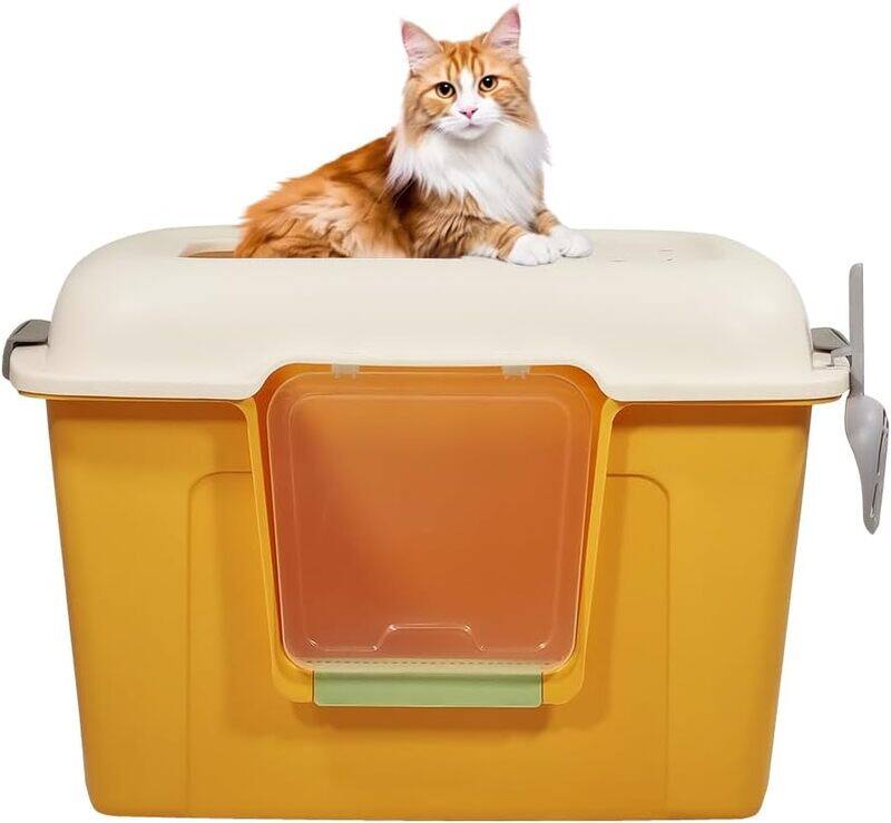 

MAJIBAO Enclosed cat litter box extra large with lid and litter scoop, Anti-splashing cat toilet odorless, Front entry and top exit cat litter basin, Detachab