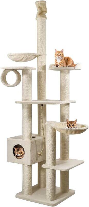 

MAJIBAO Cat tree tower with Adjustable height, Scratching post, Double hammock, Cat tunnel, Curved perch, and Cat condo, Floor-to-Ceiling cat tree tower for i