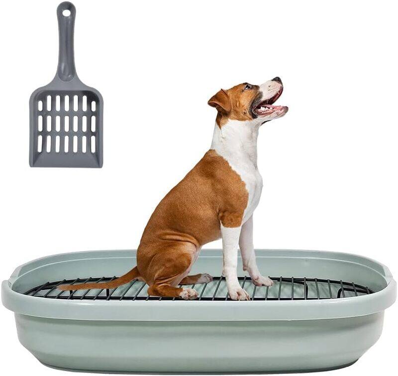 

MAJIBAO Dog toilet enclosed splash proof keeps paws dry and floors clean made of Pp plastic with stainless steel grid and litter scoop, Dog training tray for