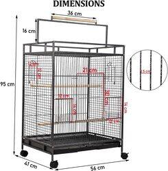 Bird cage Wrought iron with handle wooden perch, Plastic food bawls, and removable tray, Play top bird cage for Small Parrots, Lovebirds, Canaries and Budgies 95 cm (Black)