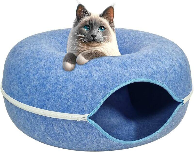 

MAJIBAO Cat tunnel bed, Indoor cat hide-out tunnel with ventilation window for medium pets, Anti-collapse felt play tunnel, Cat cave doughnut bed, Detachable
