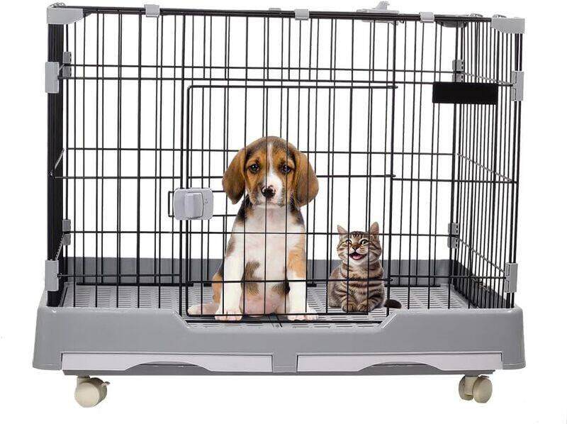 

MAJIBAO Pet cage, Dog and cat playpen with double door and drawer tray, Sturdy carbon steel Pet cage for medium large dogs and cats, Grey color pet crate 82 c