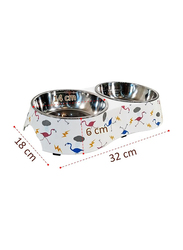 Majibao 14cm Stainless Steel Pet Food & Water Feeder Double Bowls for Dogs, Normal, Multicolour