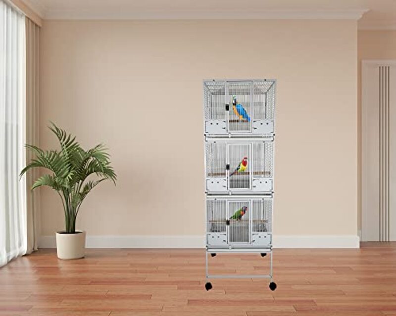 Majibao Metal Multiple Compartments Parrot Cage with Plastic Base, 183cm, White