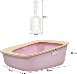 Cat litter box with Sand drop pedal, Portable design, and Litter scoop, Extra-large semi-enclosed litter box for indoor cats and kittens, Durable plastic and easy to clean 59 cm (Pink)