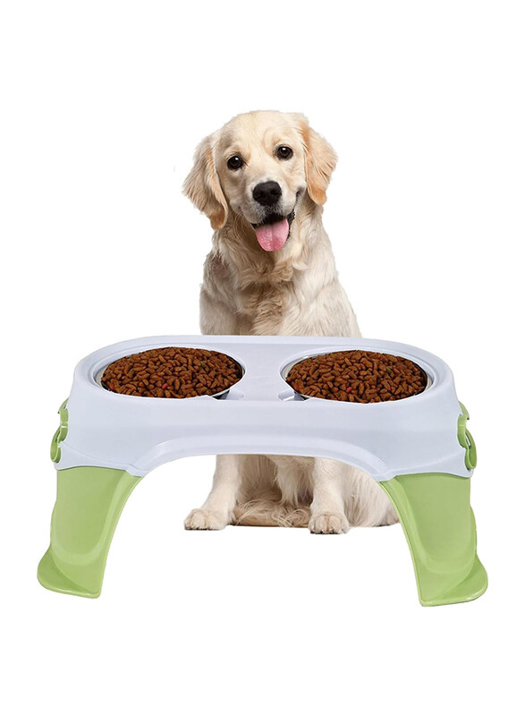 

Majibao Dry & Wet Food Bowls with Stool Type Stand for Dogs & Cats, 15cm, Green/White