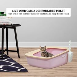 Cat litter box with Sand drop pedal, Portable design, and Litter scoop, Extra-large semi-enclosed litter box for indoor cats and kittens, Durable plastic and easy to clean 59 cm (Pink)