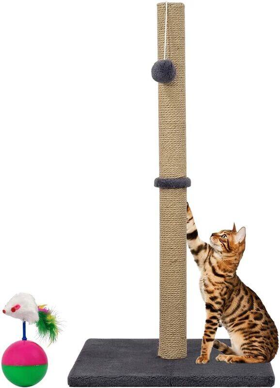 

Majibao Cat tree scratching post with Faux Fur Feather Mouse, Hanging ball, Durable sisal rope, and Smooth plush cover, Scratch-resistant activity center, Ide