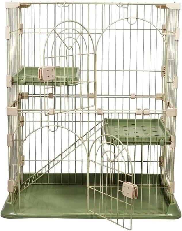 

MAJIBAO 2 - tier cat cage, Thickened base metal wire and 2 wide door, Mobile spring door lock Multiple exercise place with Ladder, Easy to Assemble and Suitab