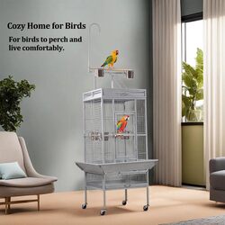 Bird cage, Wrought iron large bird cage with play top and hanging toys, Decorative parrot cage for Cockatiels, Sun conure, Lovebird, African grey parrot, 202 cm (Grey)