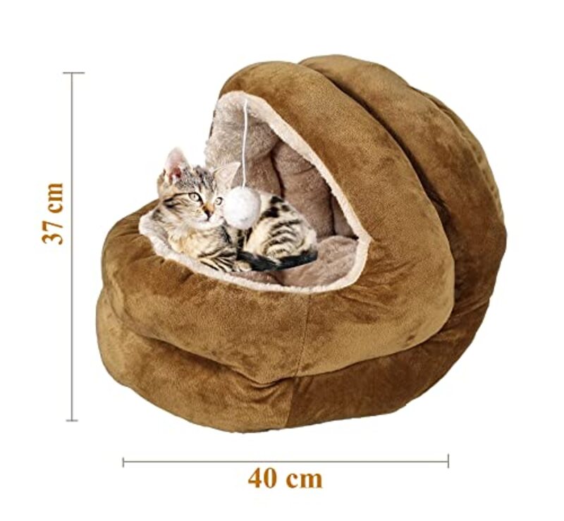 Majibao Plush and Soft Cosy Cat Bed, 8cm, Brown