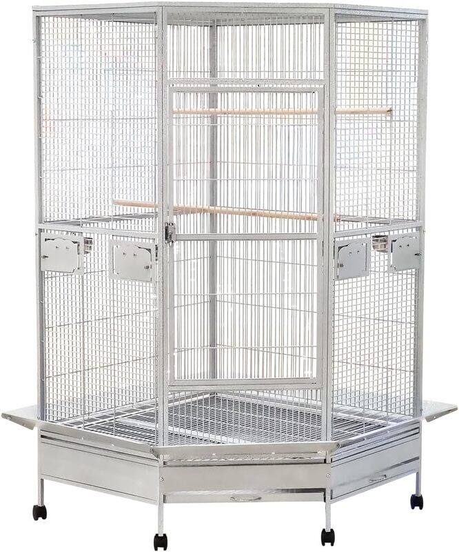 

Majibao Extra-large bird cage with Metal wire, Perch, and Bowls, Bird Villa with Removable tray, 4 side feeding doors, and Large front door, Indoor bird cage