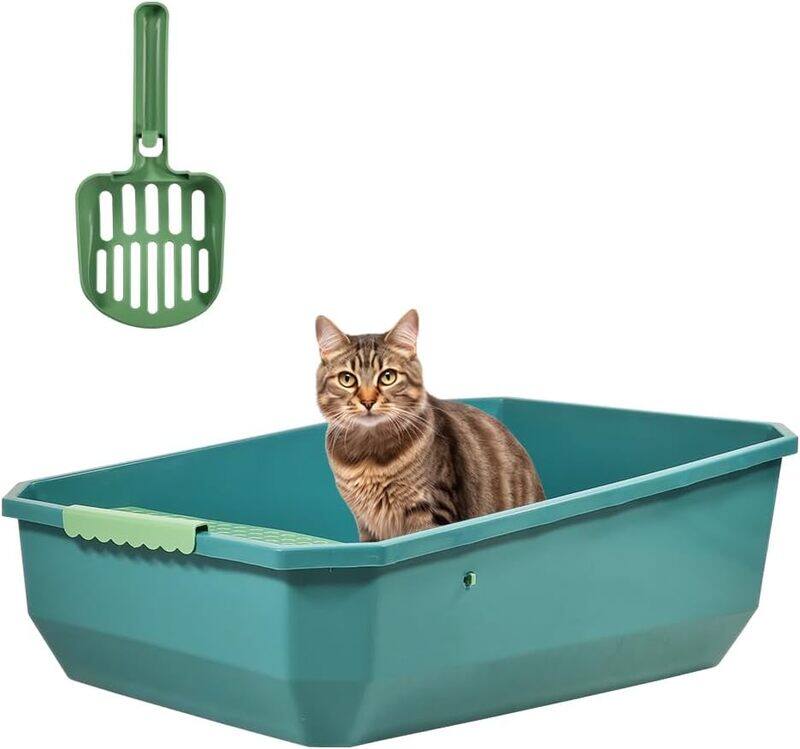 

MAJIBAO Cat litter box with paws steps filter pedal and litter scoop, Splash-proof high sided cat toilet, Semi-enclosed litter box for indoor cats suitable fo