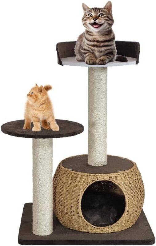

MAJIBAO Cat tree tower basket with soft cushion and scratching post, meow mansion, cat basket, paw retreat, chocolate color cat tree (86 cm height)