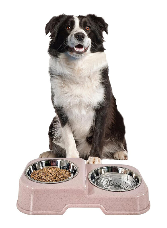 

Majibao 14cm Stainless Steel Pet Food & Water Feeder Double Bowl for Cats & Dogs, Medium, Light Pink