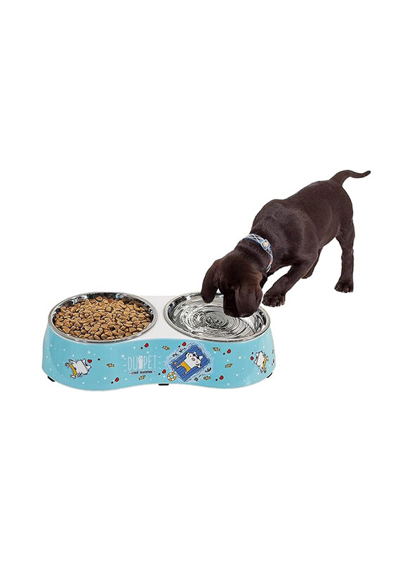 

Majibao 14cm Stainless Steel Pet Food & Water Feeder Double Bowl for Dogs, Normal, Blue