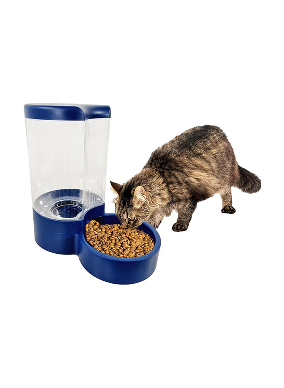 

Majibao Pet Food Dispenser with Transparent Plastic Container Attached, 1.5 Kg, Blue