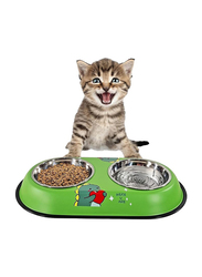 Majibao 12cm Stainless Steel Pet Food & Water Feeder for Cats & Dogs, Green