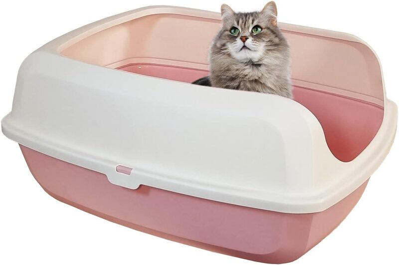 

MAJIBAO Cat Litter Toilet, Large Cat Litter Box with Plastic Scoop, Open from the Top, Covered with Side Walls, Indoor & Outdoor, Easy to Clean, White & Pink