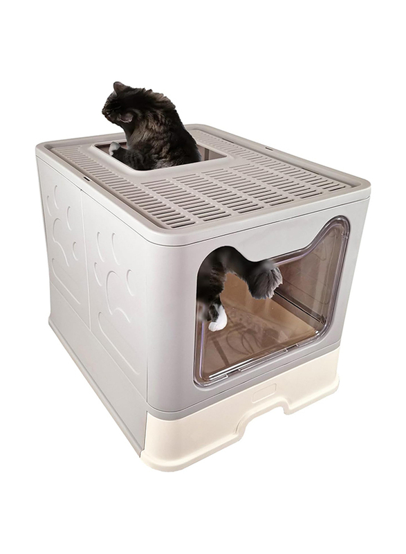 Majibao Litter Box with Plastic Scoop for Cats, Large, Grey