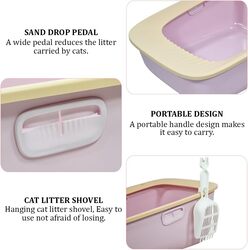 Cat litter box with Sand drop pedal, Portable design, and Litter scoop, Extra-large semi-enclosed litter box for indoor cats and kittens, Durable plastic and easy to clean 59 cm (Pink)