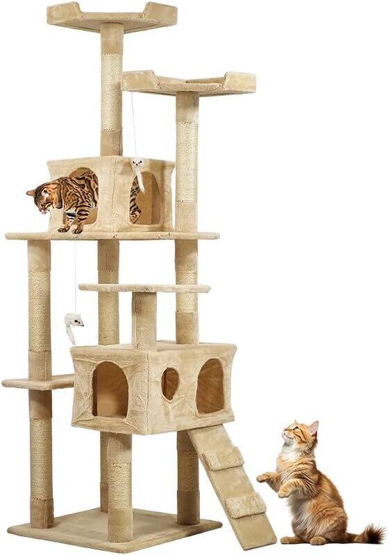 

MAJIBAO Large cat tree 170 cm tall, multi-level cat activity center for indoor cats with 2 perches, 2 cat condos, and climbing stairs, Scratching posts, Clim