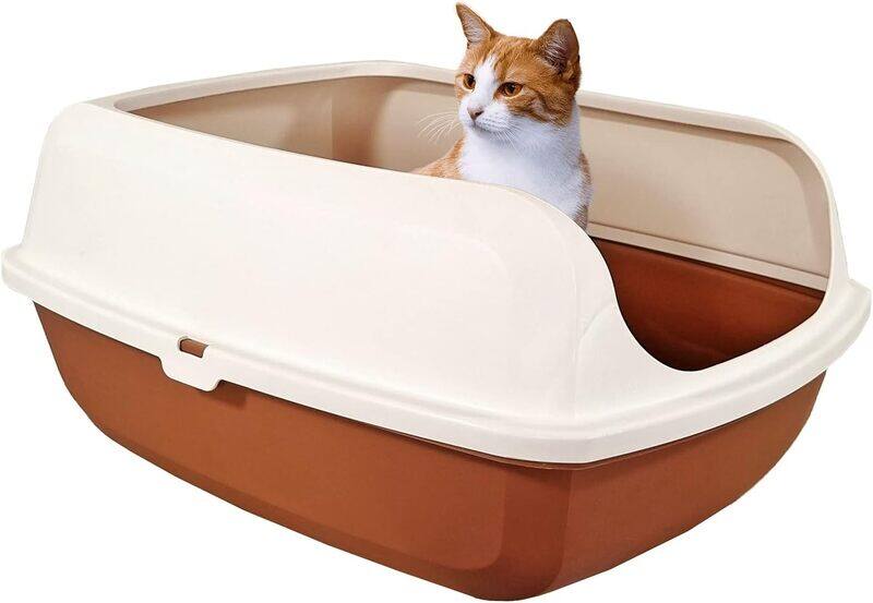 

MAJIBAO Cat Litter Toilet, Large Cat Litter Box with Plastic Scoop, Open from the Top, Easy Clean, Covered with Side Walls, Indoor & Outdoor, White & Brown Co