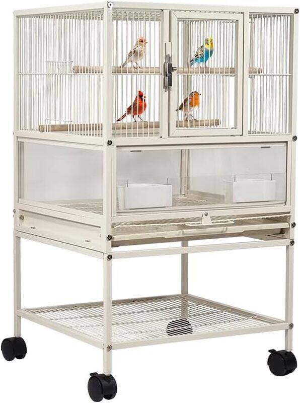 

MAJIBAO Bird cage, Transparent wrought iron stainless steel bird cage with storage shelves and 2 feeding bowls for Lovebirds, Conure, and other small birds, S