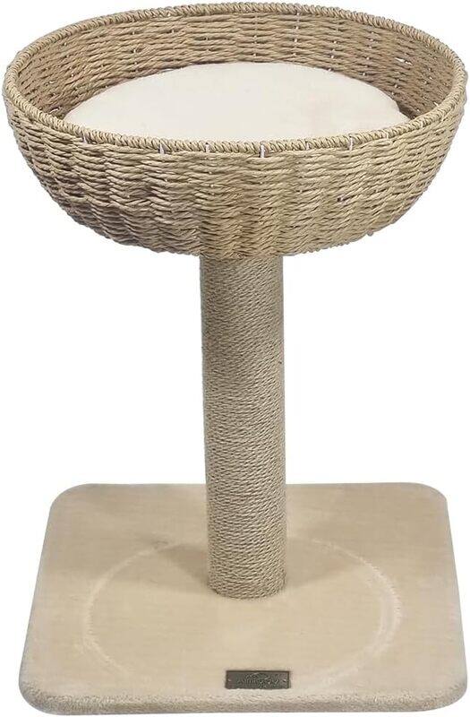 

Majibao Cat tree tower with Basket, Handwoven Nest Basket, Large Top Perch, Indoor cat tree for all ages and sizes, Natural sisal pillar, Soft plush cushion,