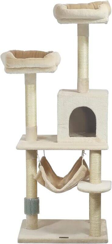 

Majibao Multi-level cat tree with Hammock, Wide top perches, Multi-scratching posts, and Wide platform, Indoor cat tree tower with Condo, Grooming self brush,