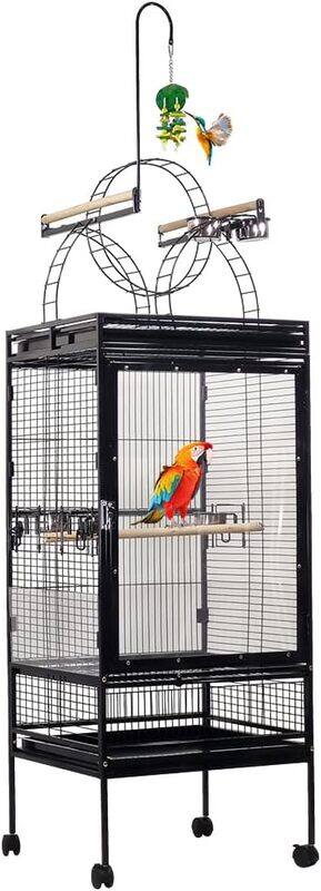 

MAJIBAO Bird cage with transparent door and play top area for Parrots, Cockatiels, Pigeons, Lovebirds, Conure and other medium sized birds, Stainless steel pa