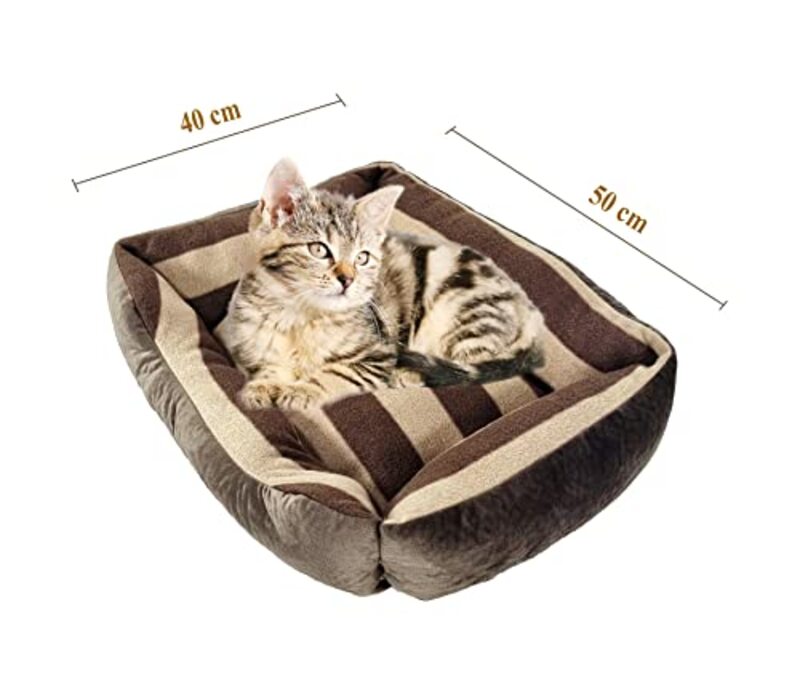 Majibao Cushioned Portable Cat Bed, Beige/Brown