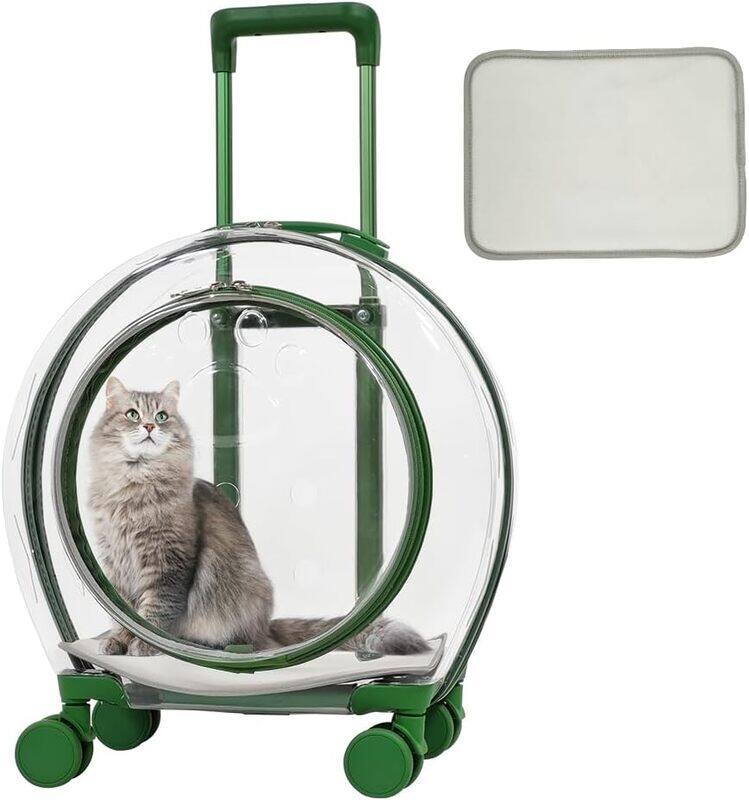 

MAJIBAO Pet carrier with 1 mat, Portable transparent capsule pet bag with wheel, Travel trolley for puppies dogs and cat carriers, Green pet transport luggage