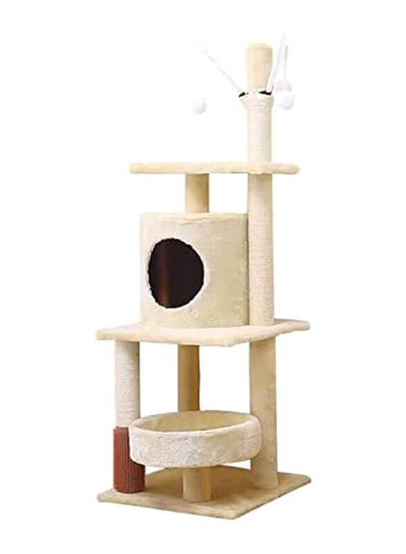 

Majibao Tree Tower Multilevel Cat Condo with Hammock & Scratching Posts for Kittens, 125cm, Beige