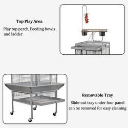 Bird cage, Wrought iron large bird cage with play top and hanging toys, Decorative parrot cage for Cockatiels, Sun conure, Lovebird, African grey parrot, 202 cm (Grey)