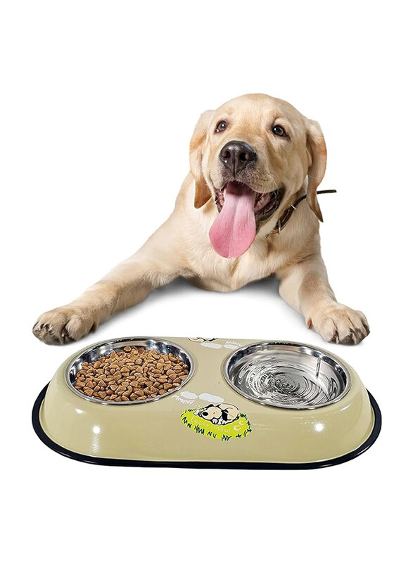 

Majibao 14cm Stainless Steel Pet Food & Water Feeder for Cats & Dogs, Beige