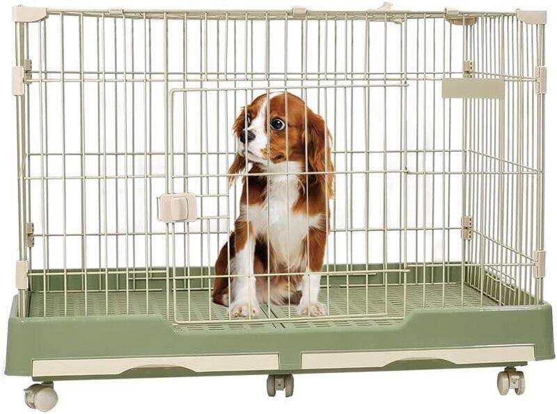 

MAJIBAO Pet cage, Dog and cat playpen with double door and drawer tray, Sturdy carbon steel pet cage for medium dogs and cats, Green color pet crate 100 cm, I