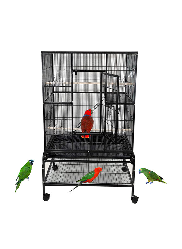 

Majibao Entertaining Modern & Strong Parrot Cage with Food Containers, 136cm, Black