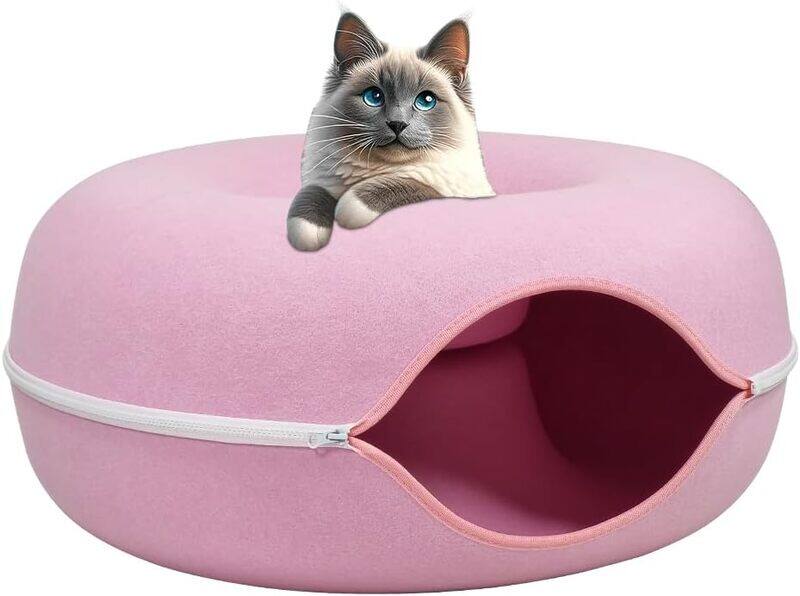 

MAJIBAO Cat tunnel bed, Indoor cat hide-out tunnel with ventilation window for medium pets, Anti-collapse felt play tunnel, Cat cave doughnut bed, Detachable