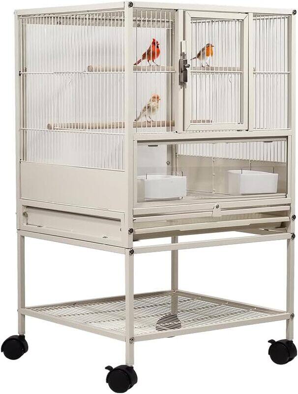 

MAJIBAO Bird cage, Transparent bird cage with Feeding bowls, Perches, Storage shelf, and Slide-out tray, Small bird house for Lovebirds, Conure, Budgies and o