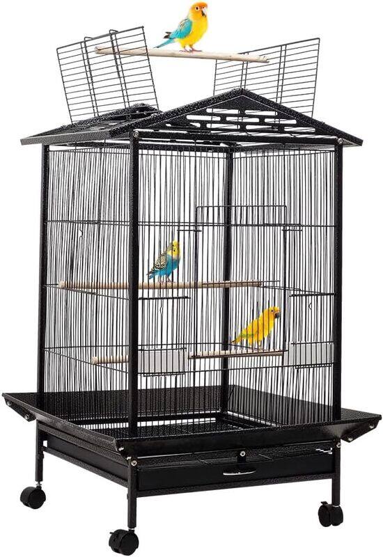 

MAJIBAO Bird cage opened roof play-top with feeding bowls and removable tray, Bird villa with wheels suitable for Love birds, Parakeets, and Small and medium