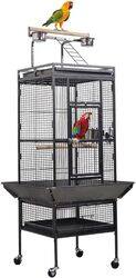 Bird cage with top playing area and birds accessories, Bird toy for Parakeet, Parrot, Lovebirds, Pigeons, Cockatiels, Macaw, Durable frame with perch stand and wheels. Black (154cm)